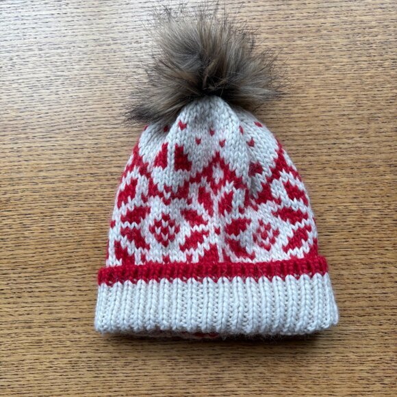 ABERCROMBIE & FITCH Red & White Pom Pom Hat - Picture 2 of 4